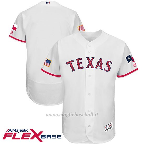 Maglia Baseball Uomo Texas Rangers 2017 Estrellas y Rayas Bianco Flex Base